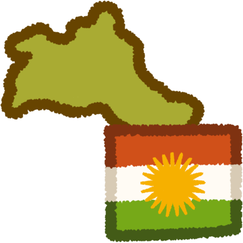 a green shape of the region of kurdistan, with the kurdish flag